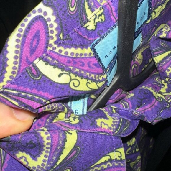 Designer Hawes & Curtis London Purple Paisley print collar Button Down blouse 2 - Picture 6 of 6